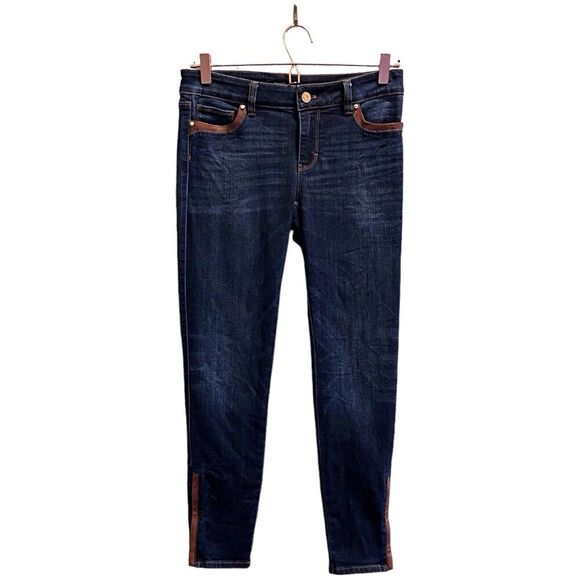 White House Black Market Skimmer Low Rise Stretch Ankle Zip Denim Jeans Size 0 - Picture 1 of 8